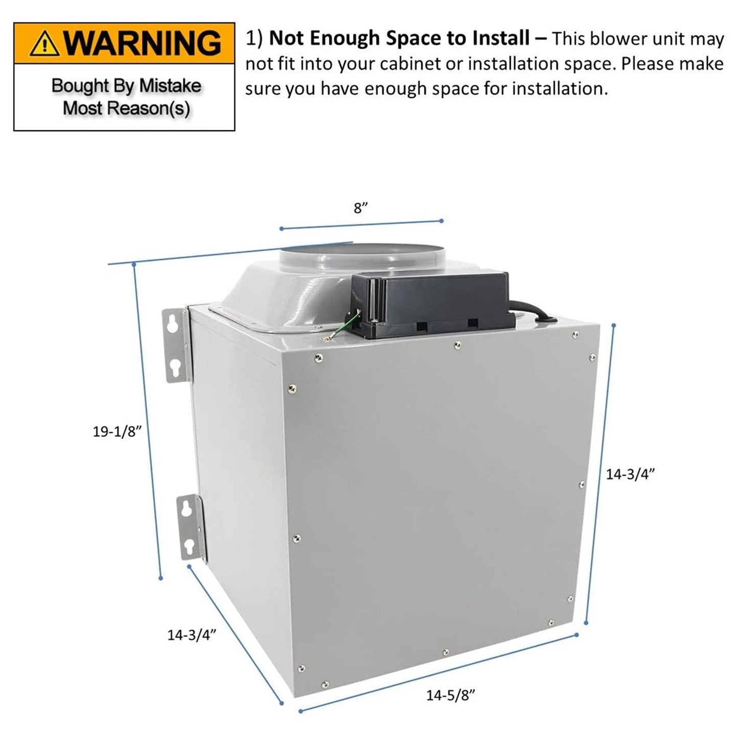 Awoco RH-SP08-BLW Powerful 8" Inline Blower Unit for Split Range Hoods, 4 Speeds, 8” Round Top Vent, 1000CFM - RH-SP08-BLW