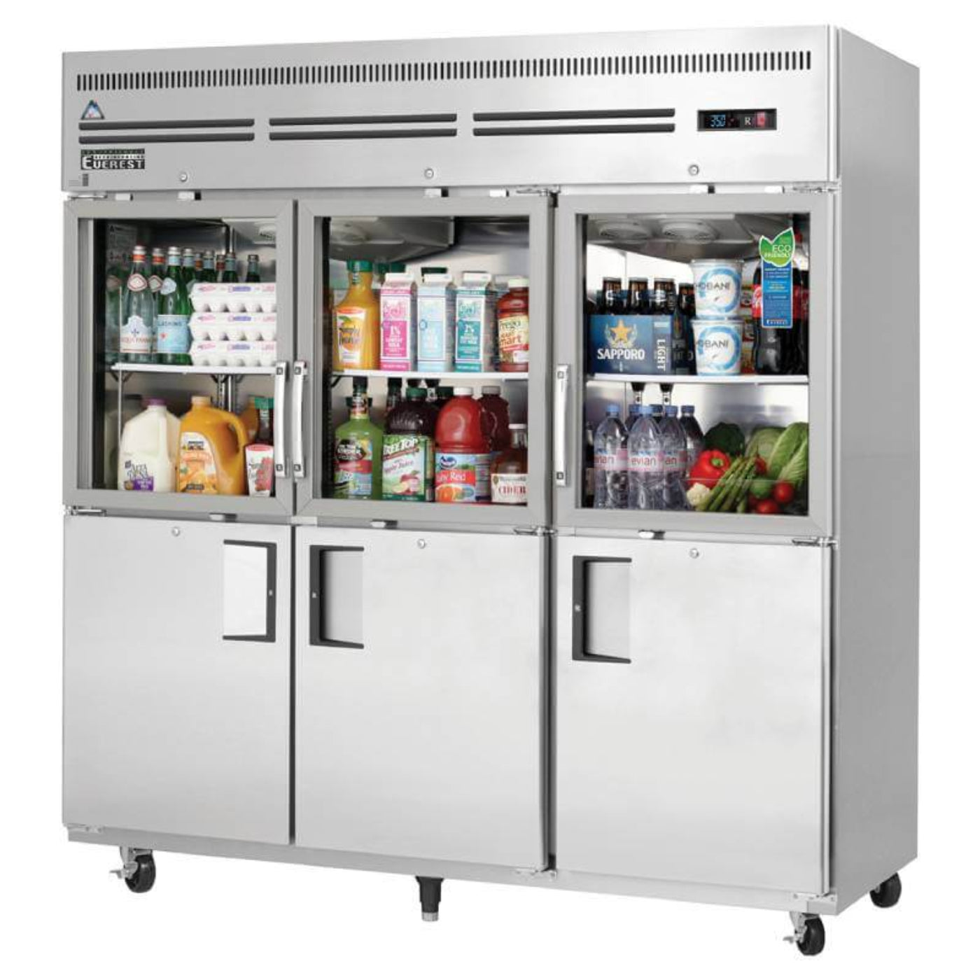 Everest Commercial 74" 3 Glass 3 Solid Door Reach-In Refrigerator 71 cu.ft. - EGSH6