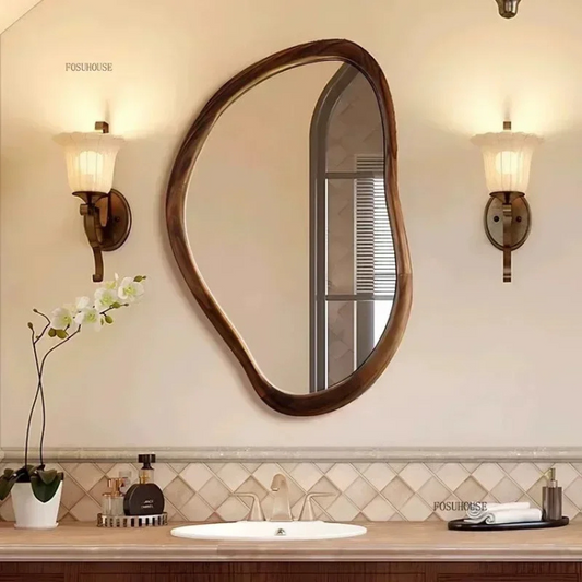 Retro Solid Wood Bathroom Mirror - Procure Décor