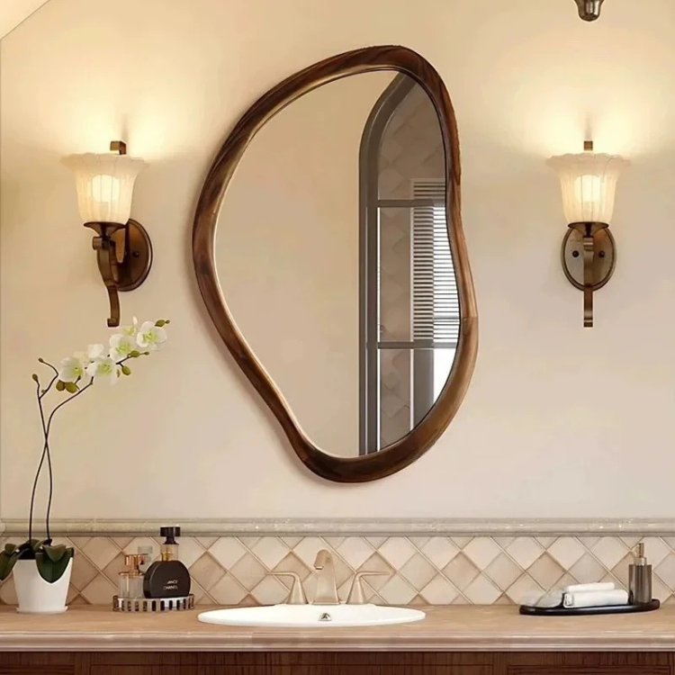 Retro Solid Wood Bathroom Mirror - Procure Décor