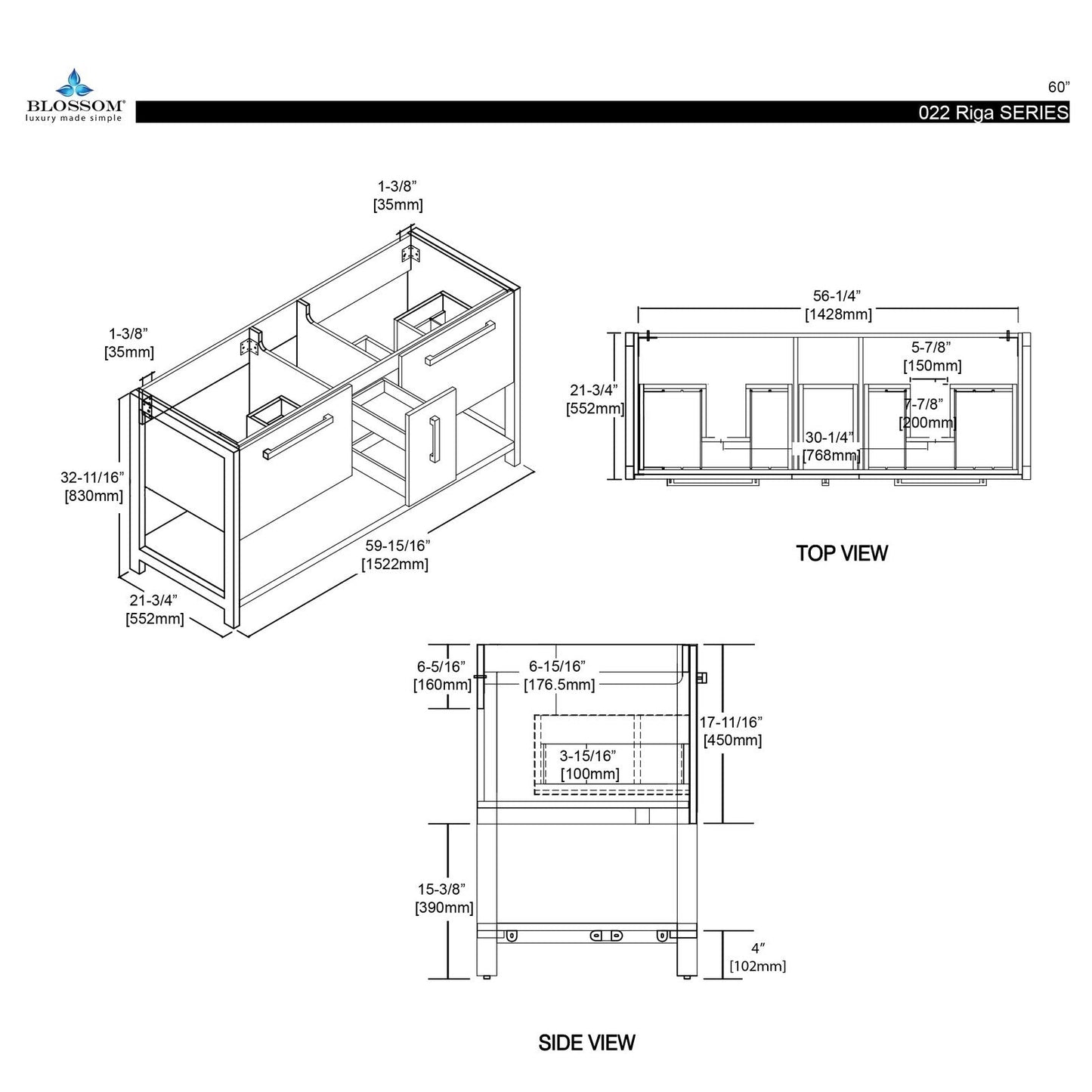 Blossom Riga 60 Inch Bathroom Vanity - V8022 60 01 - Backyard Provider