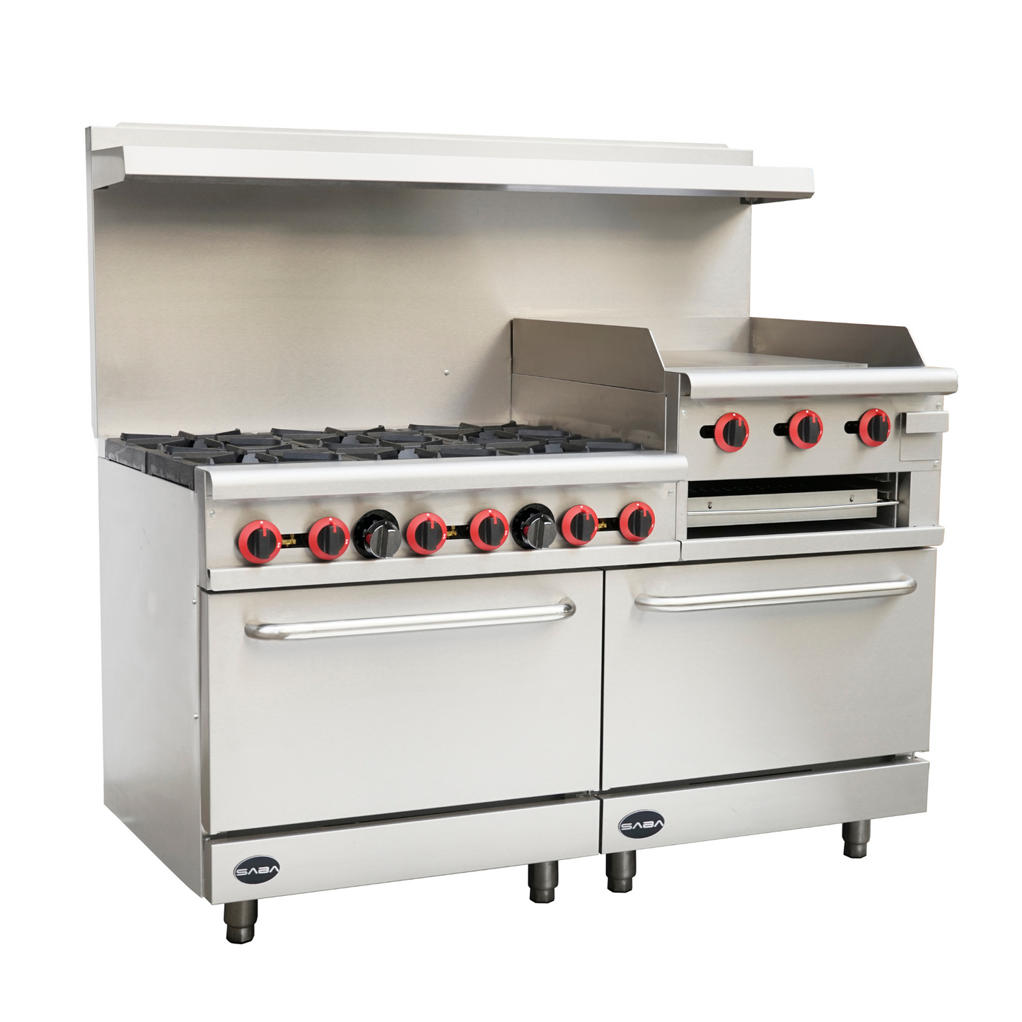 SABA Commercial Gas Range (6 Burner) with 24" Gas Griddle, Broiler & Bottom Oven - GR60-GS24