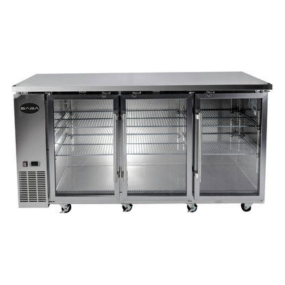 SABA  24" Depth 72" Three Glass Door Commercial Back Bar Cooler (Stainless Steel) - SBB-24-72GSS
