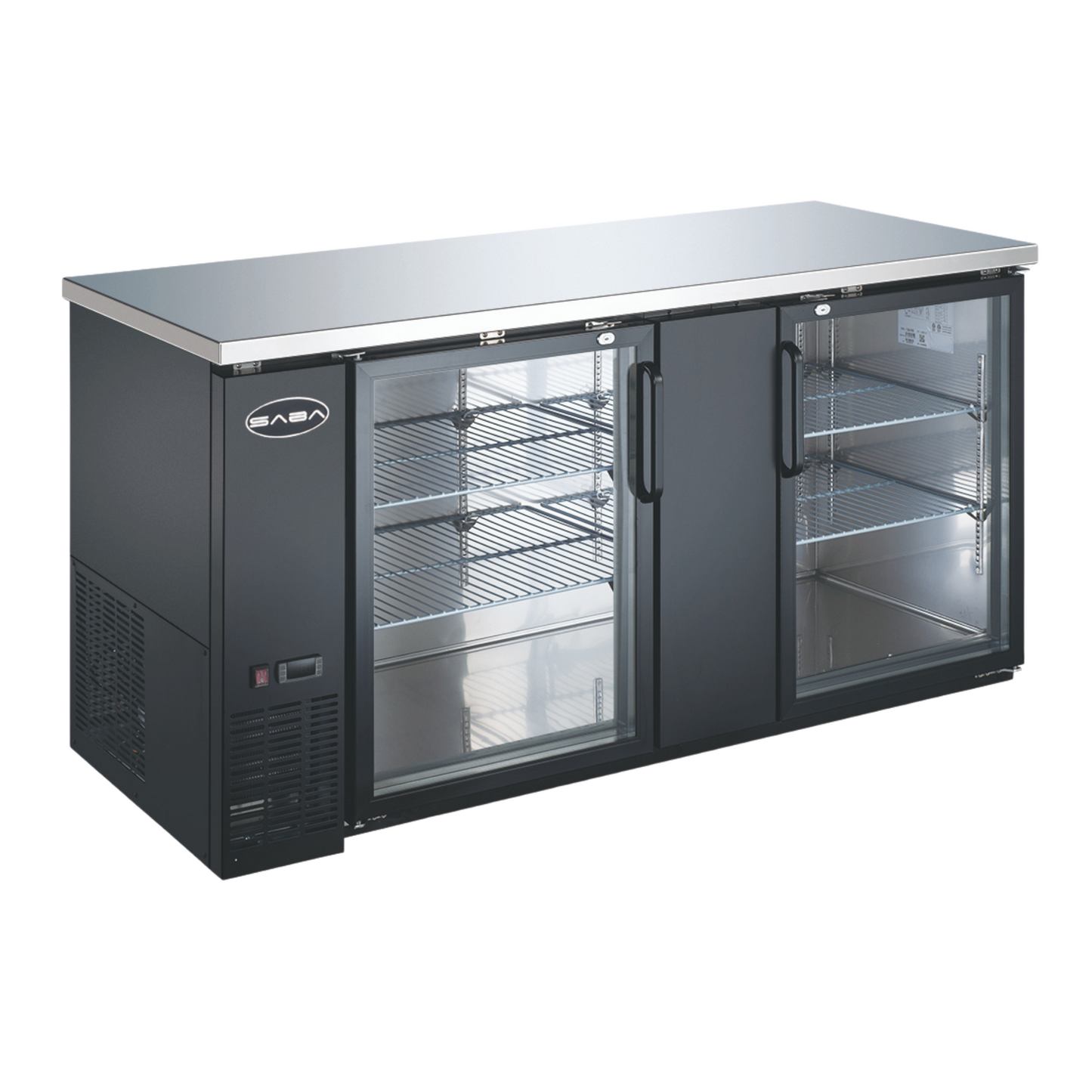 SABA  27" Depth 69" Two Glass Door Commercial Back Bar Cooler (Black) - SBB-27-69G