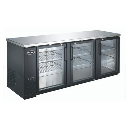 SABA - 27" Depth 90" Three Glass Door Commercial Back Bar Cooler (Black) - SBB-27-90G