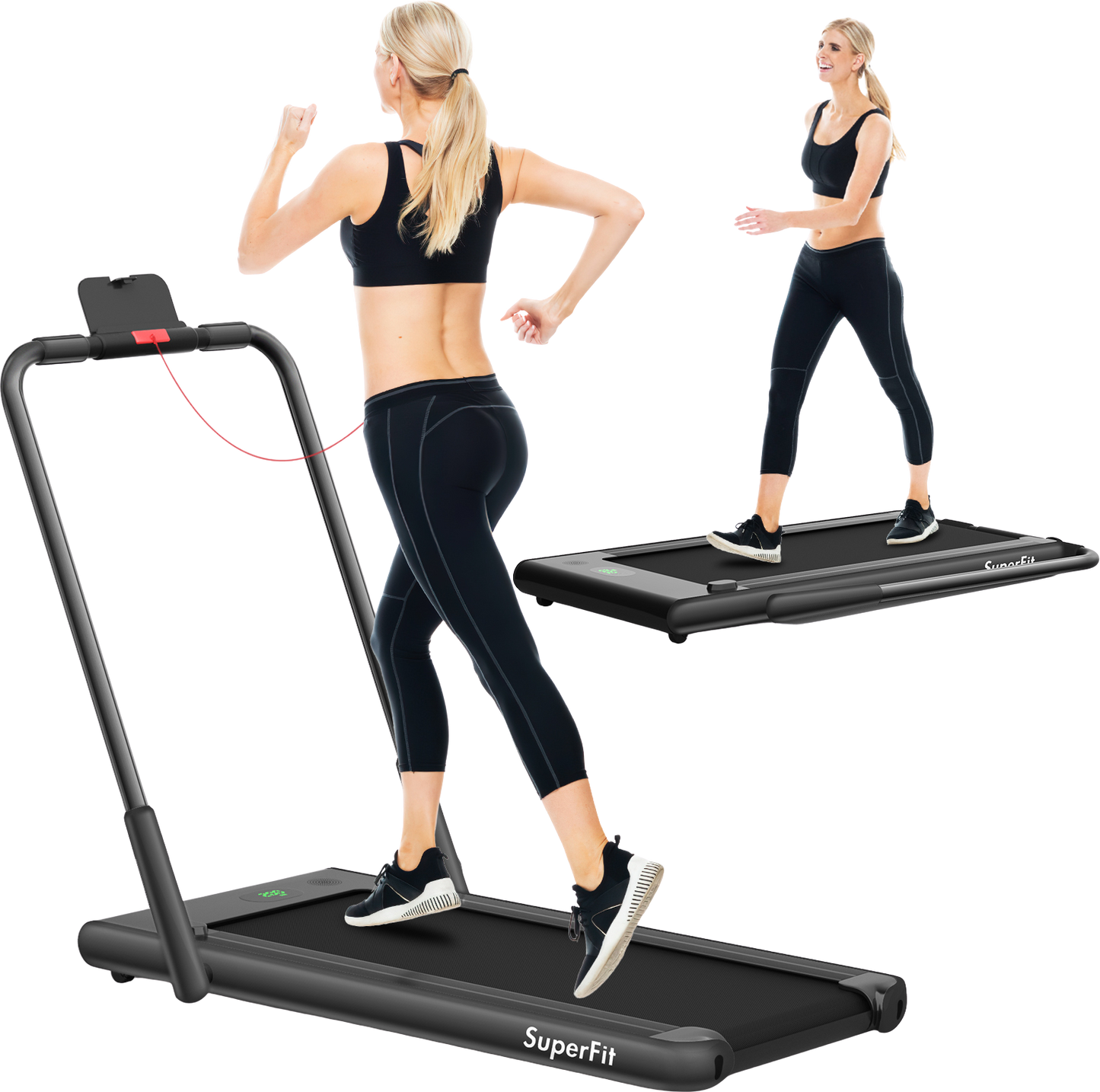 Costway SuperFit Treadmill Folding 2-in-1 No Armrests 2.25 HP App Connect Speaker LED Display and Remote Control New - SP37513RE
