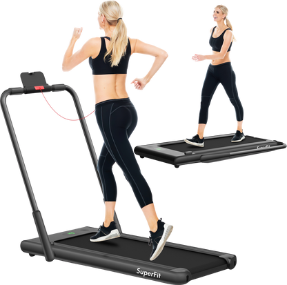 Costway SuperFit Treadmill Folding 2-in-1 No Armrests 2.25 HP App Connect Speaker LED Display and Remote Control New - SP37513RE