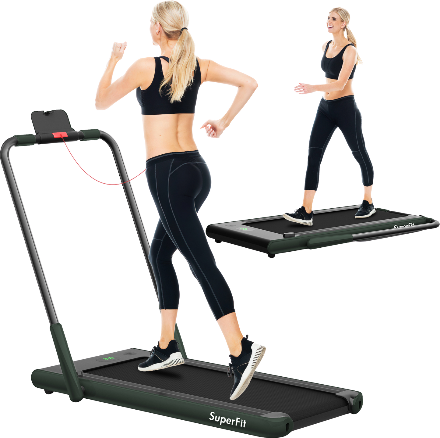 Costway SuperFit Treadmill Folding 2-in-1 No Armrests 2.25 HP App Connect Speaker LED Display and Remote Control New - SP37513RE