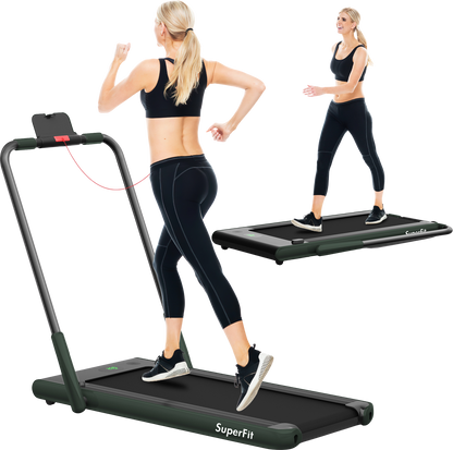 Costway SuperFit Treadmill Folding 2-in-1 No Armrests 2.25 HP App Connect Speaker LED Display and Remote Control New - SP37513RE