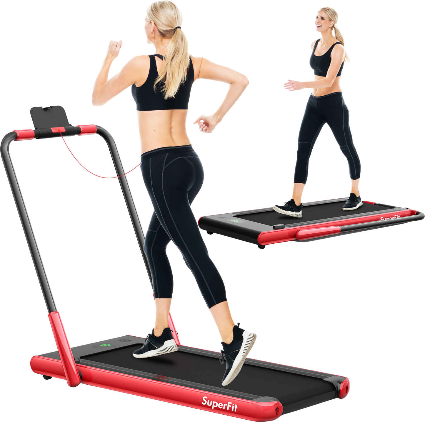 Costway SuperFit Treadmill Folding 2-in-1 No Armrests 2.25 HP App Connect Speaker LED Display and Remote Control New - SP37513RE
