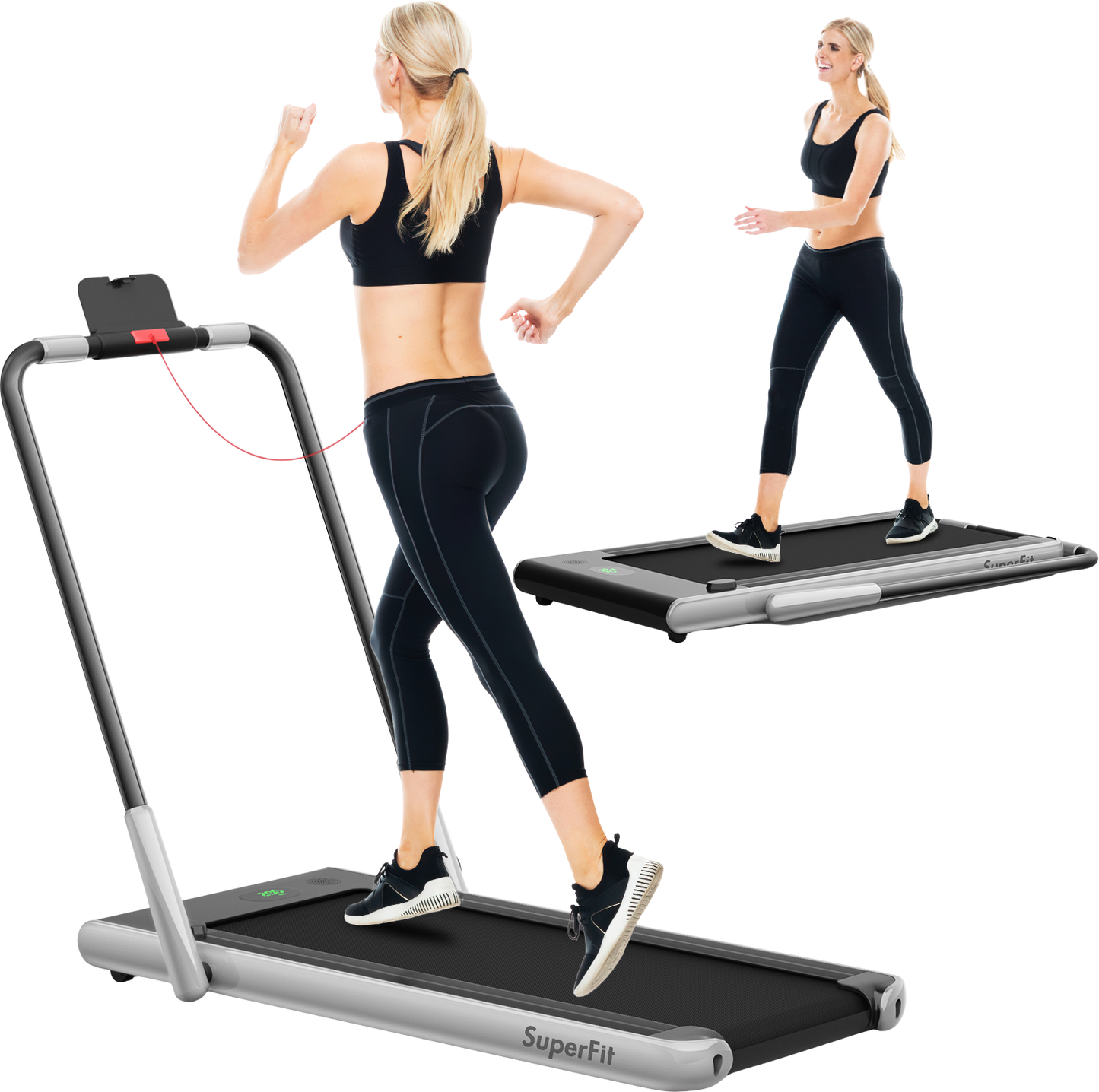 Costway SuperFit Treadmill Folding 2-in-1 No Armrests 2.25 HP App Connect Speaker LED Display and Remote Control New - SP37513RE