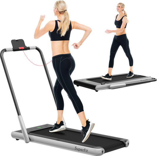Costway SuperFit Treadmill Folding 2-in-1 No Armrests 2.25 HP App Connect Speaker LED Display and Remote Control New - SP37513RE