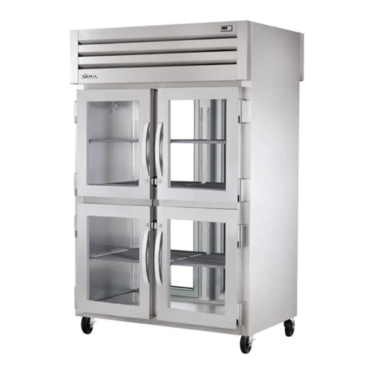 True STR2RPT-4HG-2G-HC 52 5/8" Spec Series Stainless Steel Half Glass Front, Glass Back Door Pass-Through Refrigerator - STR2RPT-4HG-2G-HC