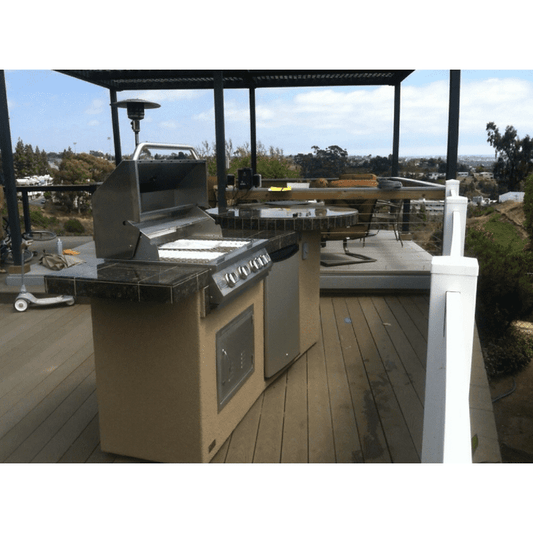 Kokomo Fire 9' BBQ Island with 4 foot Round Bar and 4 Burner Built In BBQ Grill