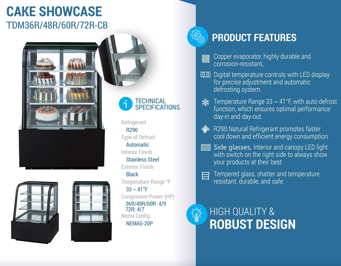 Chef AAA 72" Curved Glass Bakery Case - TDM72R-CB