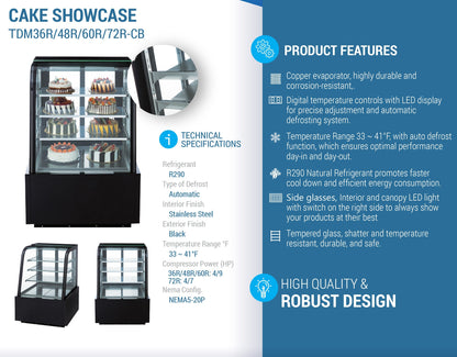 Chef AAA 72" Curved Glass Bakery Case - TDM72R-CB