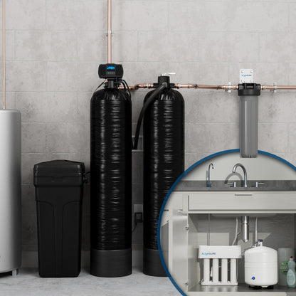 Aquasure Signature Elite | 600,000 Gallons Whole House Water Filter Treatment Bundle with 32,000 Grains Softener, 75 GPD Reverse Osmosis System - AS-SE600A