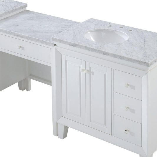 Silkroad Exclusive 103" Double Sink White Modular Bathroom Vanity With Carrara White Marble Countertop and White Ceramic Undermount Sink - V0320WW103D