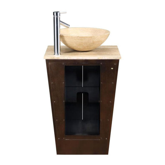 Silkroad Exclusive 22" Single Sink Dark Walnut Bathroom Vanity With Travertine Flat Edge Countertop - HYP-0155-T-22