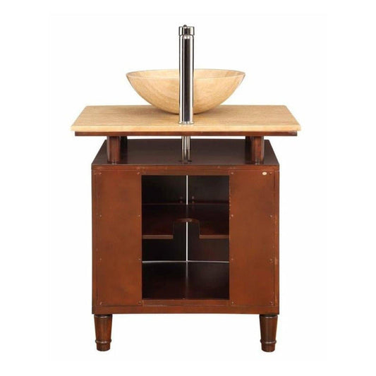 Silkroad Exclusive 29" Single Sink Dark Chestnut Bathroom Vanity With Travertine Bevel Edge Countertop - HYP-0808N-T-29