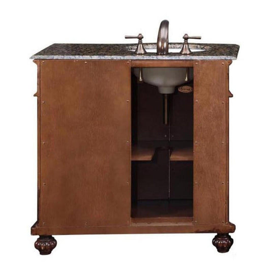 Silkroad 36" Left Sink Vanity, Baltic Brown Top, English Chestnut – HYP-0213-BB-UWC-36-L