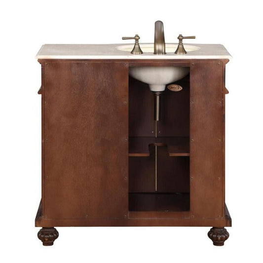 Silkroad Exclusive 36" Left Side Single Sink English Chestnut Bathroom Vanity - HYP-0213-CM-UIC-36-L