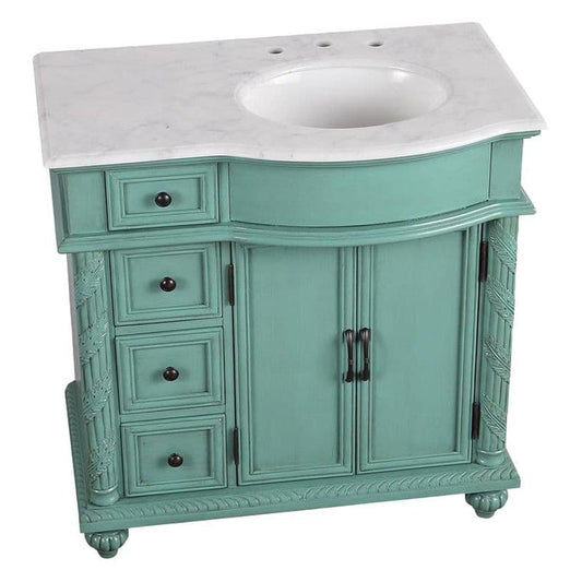 Silkroad 36" Green Vanity, Right Sink, Carrara Top - V0213NW36R