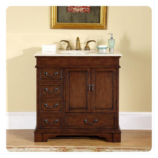 Silkroad 36" Vanity, Chestnut, Crema Marfil Top, Undermount Sink - HYP-0212-CM-UIC-36