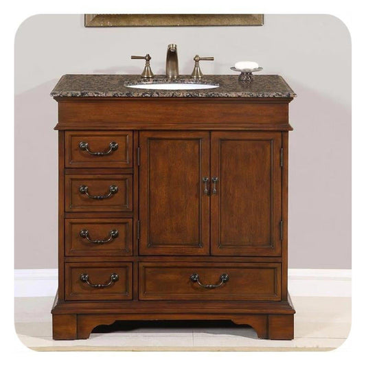 Silkroad Exclusive 36" Single Sink English Chestnut Bathroom Vanity - HYP-0212-BB-UWC-36