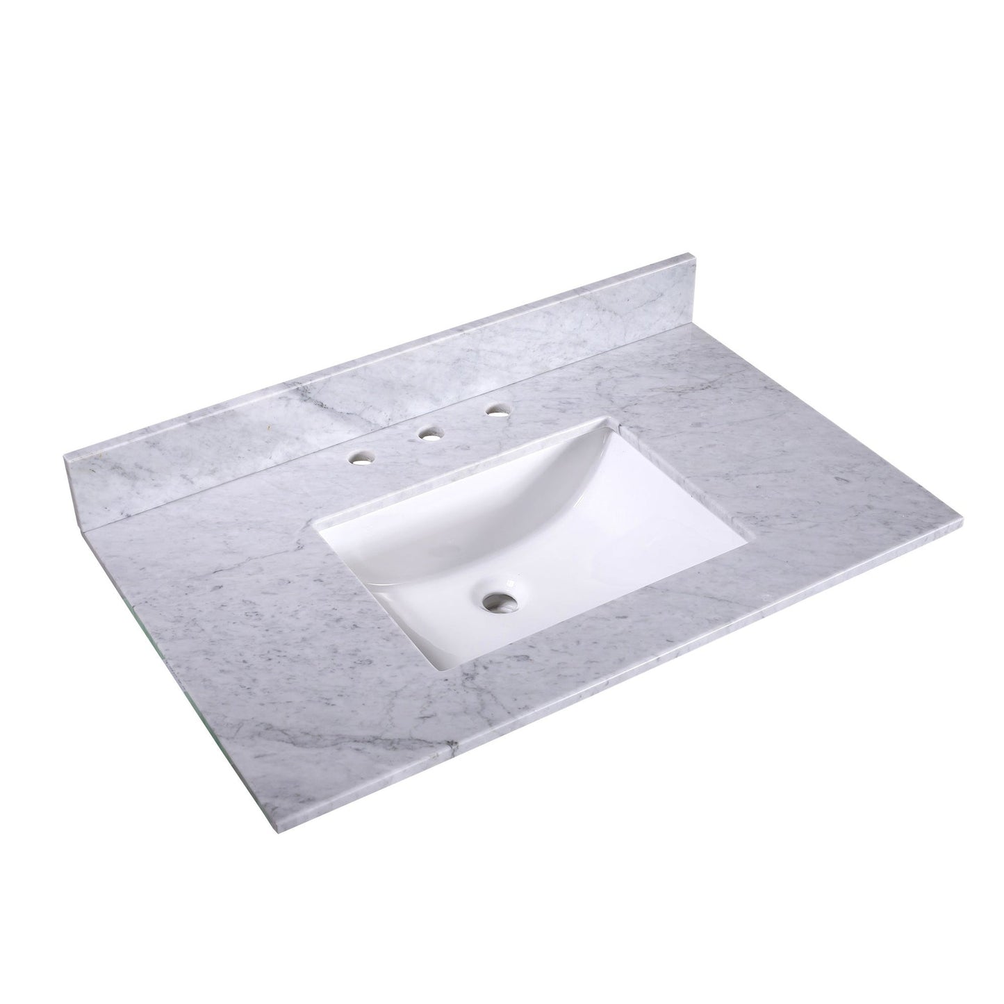 Silkroad Exclusive 36" x 22" White Carrara Marble Vanity Top With White Single Rectangular Undermount Sink and 4" Backsplash - T36C05