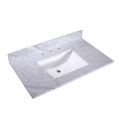 Silkroad Exclusive 36" x 22" White Carrara Marble Vanity Top With White Single Rectangular Undermount Sink and 4" Backsplash - T36C05