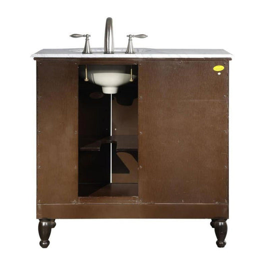 Silkroad 38" Right Sink Dark Walnut Vanity, Carrara Top, White Undermount – HYP-0902-WM-UWC-38-R