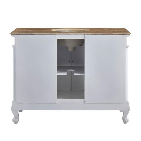 Silkroad Exclusive 48" Single Sink Antique White Bathroom Vanity With Travertine Countertop and Ivory Ceramic Undermount Sink - HYP-0152-T-UIC-48