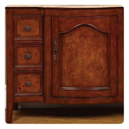 Silkroad Exclusive 48" Single Sink Red Oak Bathroom Vanity With Travertine Countertop and Ivory Ceramic Undermount Sink - HYP-0701-T-UIC-48