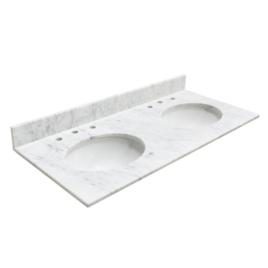 Silkroad Exclusive 48" x 22" White Carrara Marble Vanity Top With White Double Oval Undermount Sink and 4" Backsplash - T48D03