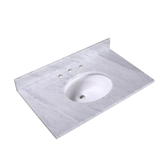 Silkroad Exclusive 48" x 22" White Carrara Marble Vanity Top With White Single Oval Undermount Sink and 4" Backsplash - T48C03