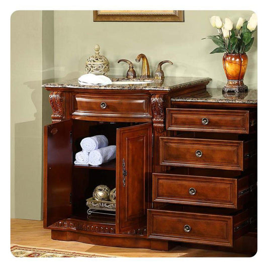 Silkroad Exclusive 53" Single Sink Cherry Modular Bathroom Vanity With Baltic Brown Granite Countertop, Ivory Ceramic Undermount Sink and Drawer Bank Cabinet - HYP-0206-BB-UIC-53