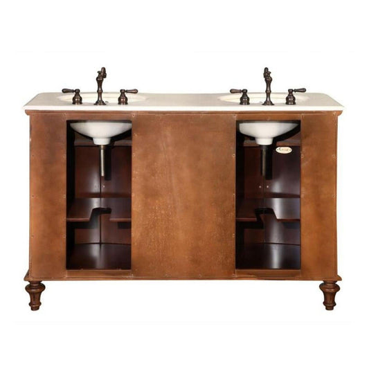 Silkroad 55" Double Sink Vanity, Chestnut, Crema Marfil Top, Ivory Sink - HYP-0719-CM-UIC-55