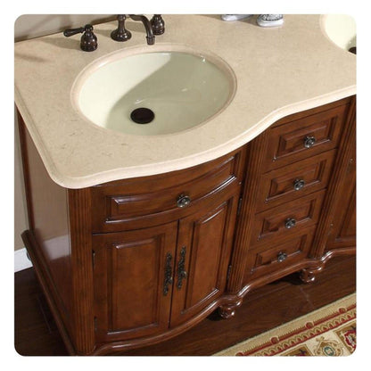 Silkroad 55" Double Sink Vanity, Chestnut, Crema Marfil Top, Ivory Sink - HYP-0719-CM-UIC-55