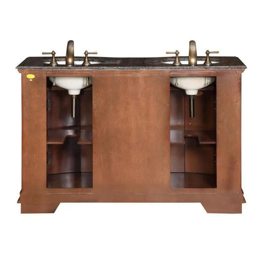 Silkroad Exclusive 55" Double Sink Cherry Bathroom Vanity With Baltic Brown Granite Countertop and White Ceramic Undermount Sink - HYP-0223-BB-UWC-55