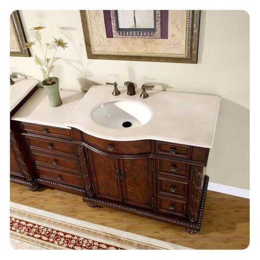 Silkroad Exclusive 56" Single Left Side Sink English Chestnut Bathroom Vanity - HYP-0209-CM-UIC-56
