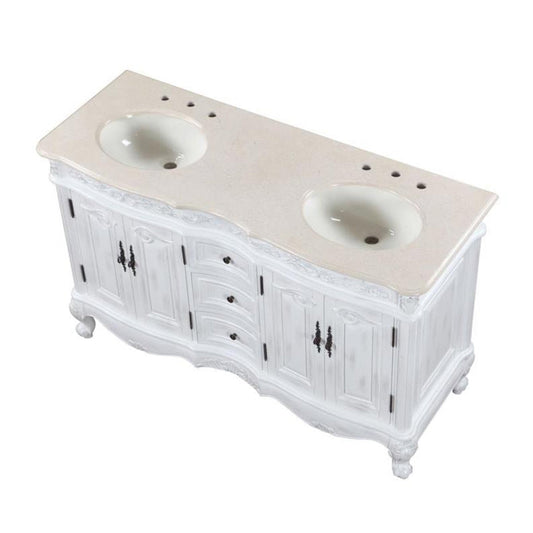 Silkroad Exclusive 58" Double Sink Antique White Bathroom Vanity - HYP-0145-CM-UIC-58