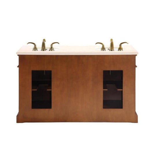 Silkroad Exclusive 58" Double Sink Brazilian Rosewood Bathroom Vanity - WFH-0197-CM-UWC-58