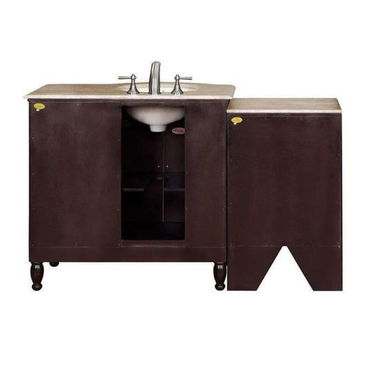 Silkroad Exclusive 58" Left Sink Dark Walnut Bathroom Vanity with Travertine Countertop - HYP-0902-T-UIC-58-L