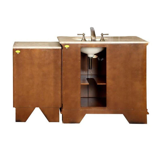 Silkroad 58" Right Sink Walnut Vanity, Travertine Top, Ivory Undermount – HYP-0904-T-UIC-58-R