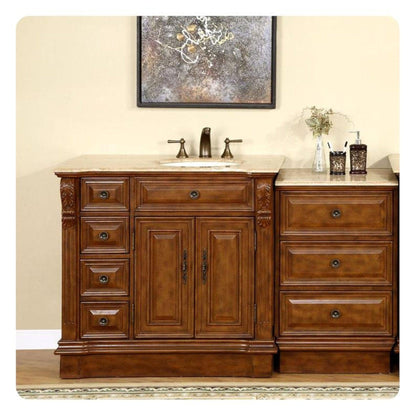 Silkroad 58" Right Sink Walnut Vanity, Travertine Top, Ivory Undermount – HYP-0904-T-UIC-58-R