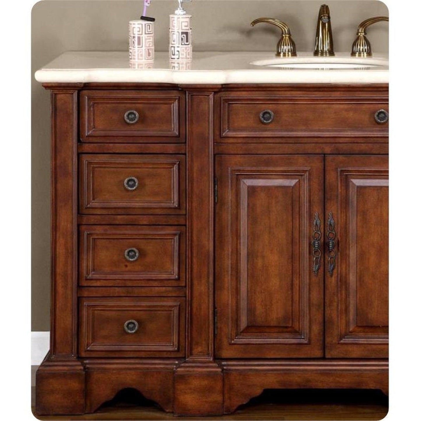 Silkroad Exclusive 59" Single Sink English Chestnut Vanity, Crema Marfil Marble Top, White Undermount Sink - WFH-0199-CM-UWC-58