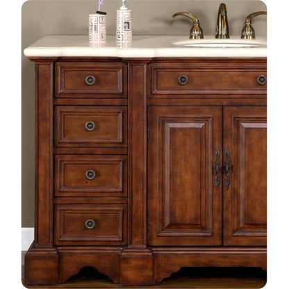 Silkroad Exclusive 59" Single Sink English Chestnut Vanity, Crema Marfil Marble Top, White Undermount Sink - WFH-0199-CM-UWC-58