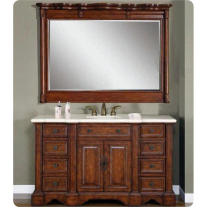 Silkroad Exclusive 59" Single Sink English Chestnut Vanity, Crema Marfil Marble Top, White Undermount Sink - WFH-0199-CM-UWC-58