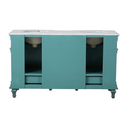 Silkroad Exclusive 60" Double Sink Retro Green Bathroom Vanity With Carrara White Marble Countertop and White Ceramic Undermount Sink -V0313NW60D